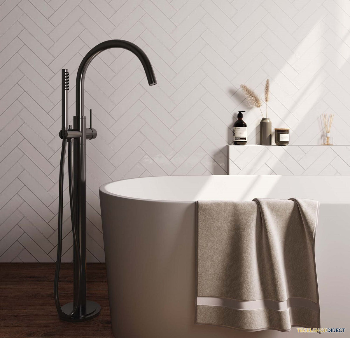 Badkraan Vrijstaand Brauer Gunmetal Edition met Staaf Handdouche Geborsteld Gunmetal – afbeelding 2