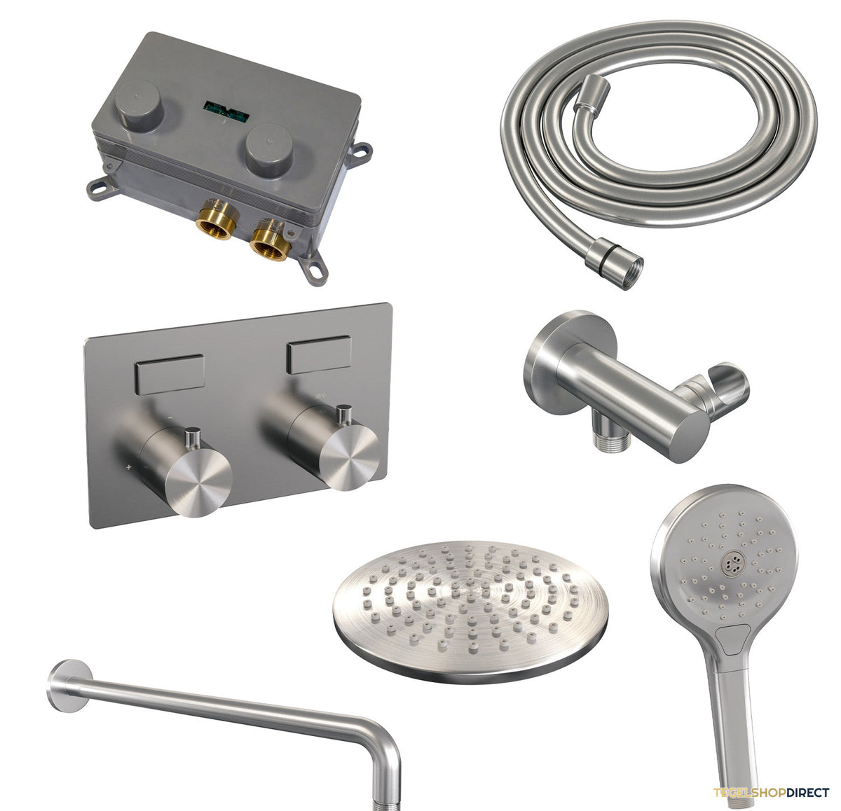 Thermostatische Inbouw Regendouche Brauer Brushed Edition Met Drukknoppen SET 57 Met 20 Cm Douchekop En Gebogen Muurarm En 3-Standen Handdouche En Doucheslang En Wandaansluitbocht RVS Geborsteld PVD – afbeelding 10