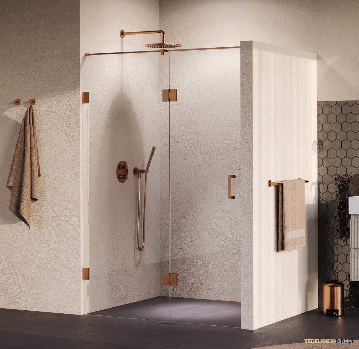 BRAUER Void nisdeur 2-delig helder glas 130x200 omkeerbaar met draaideur 60 aan glas incl. glascoating PVD koper