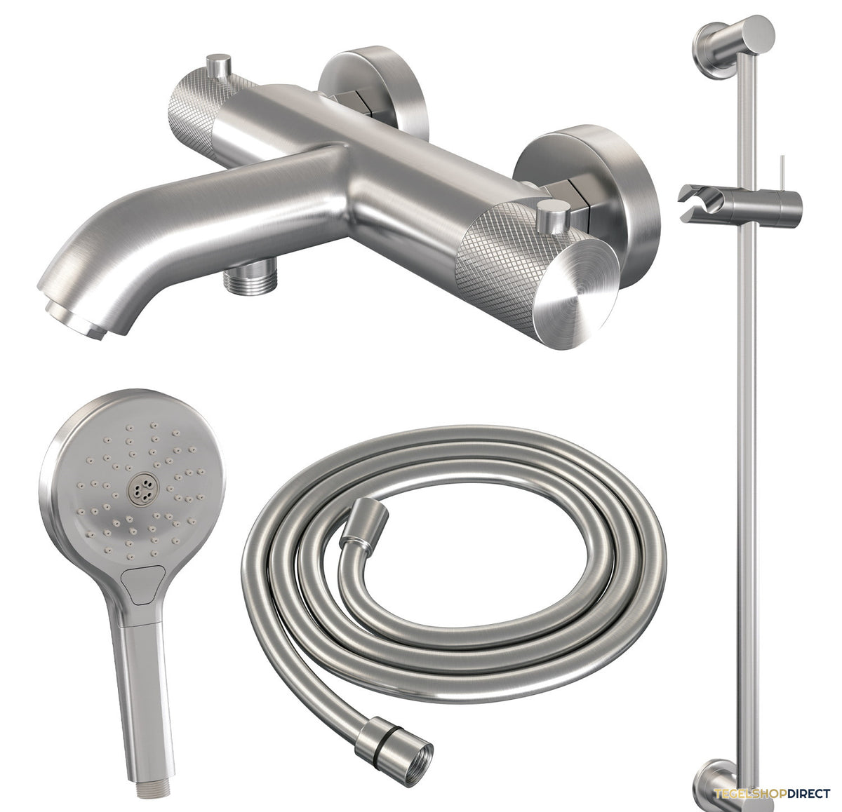 Opbouwset Bad- en Douchekraan Brauer Brushed Carving Thermostatisch Met Glijstang En Handdouche 3 Standen Geborsteld RVS – afbeelding 3
