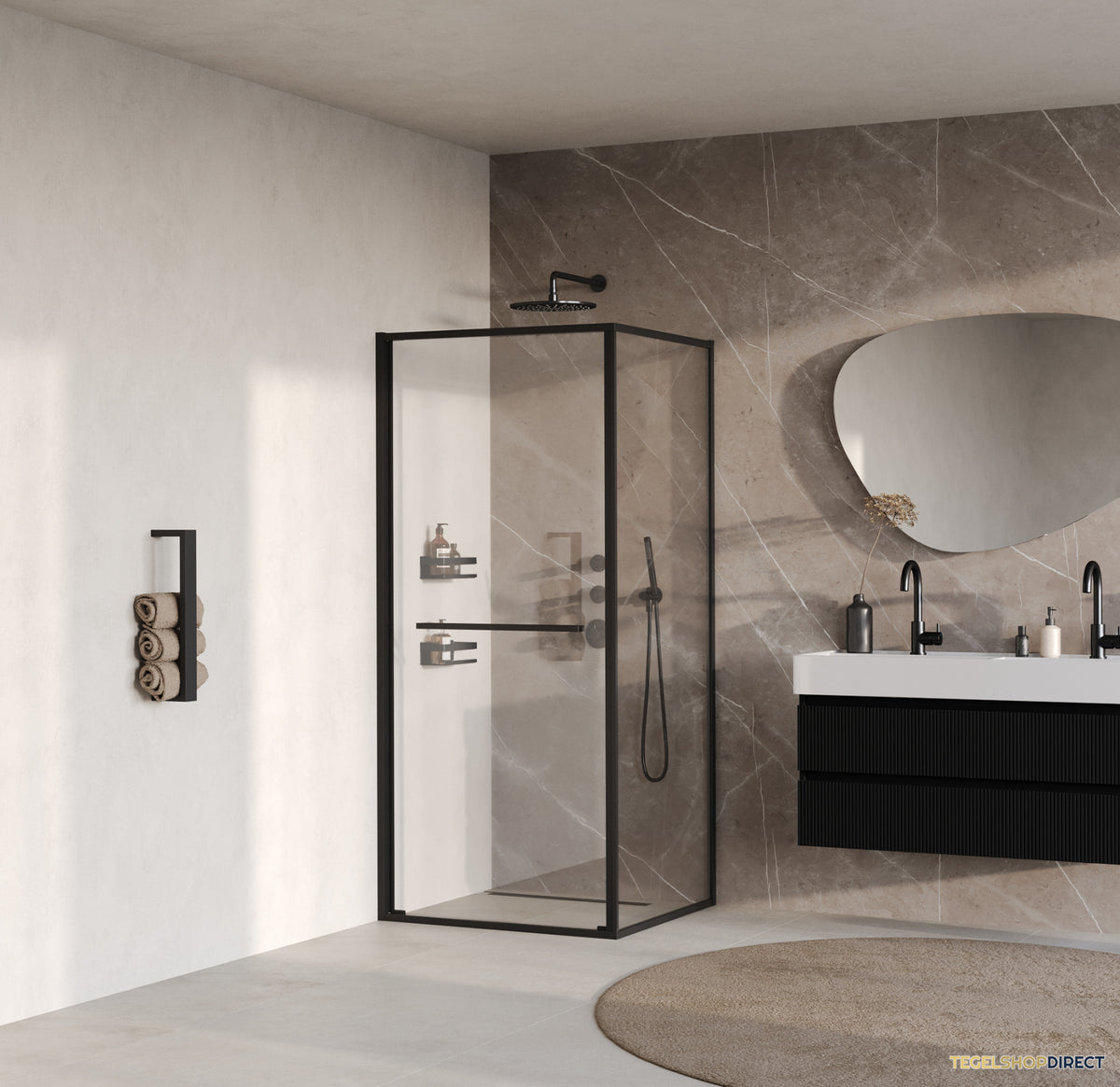 BRAUER Luminis Douchecabine 2-Delig Naar Binnen Draaiend 90x90x200 Omkeerbaar Helder Glas Incl. Glascoating Mat Zwart – afbeelding 2