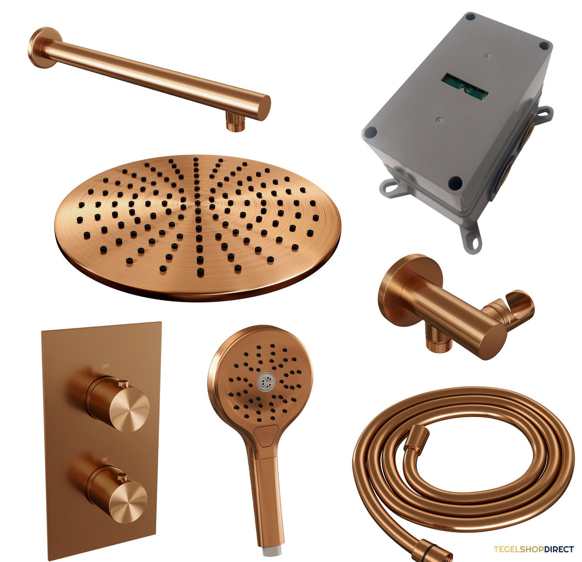 Inbouw Regendouche Set Brauer Copper Edition Wanduitloop Ronde Hoofddouche 30 cm Met Handdouche 3 Standen Koper – afbeelding 4