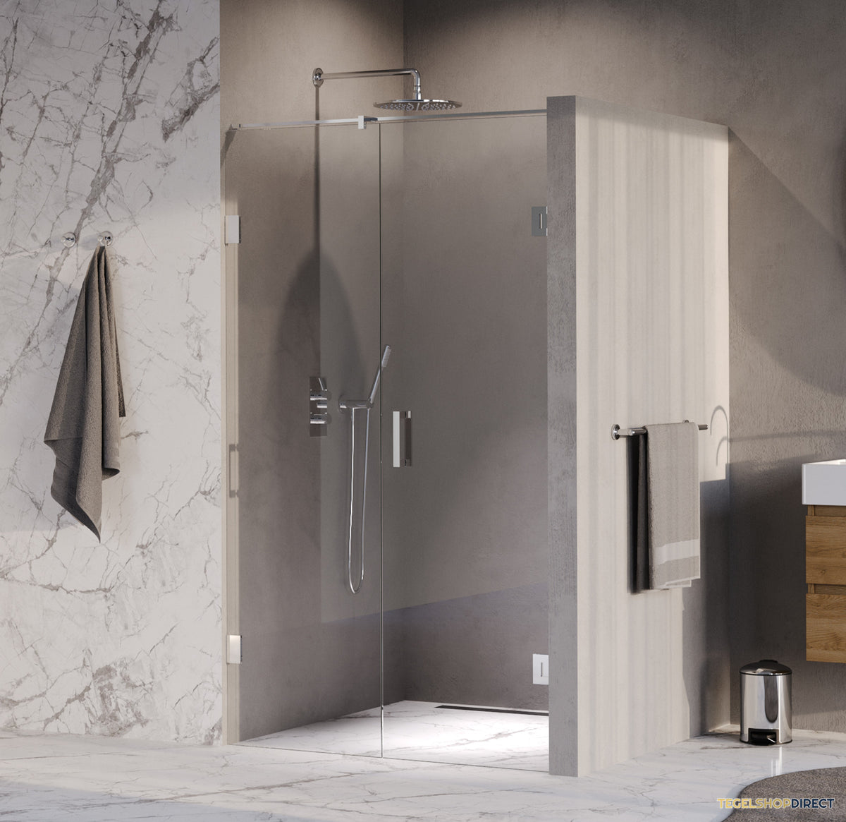 BRAUER Void nisdeur 2-delig helder glas 120x200 omkeerbaar met draaideur 60 aan muur incl. glascoating chroom