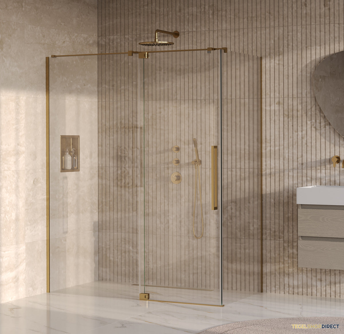 BRAUER Stellar douchecabine met draaideur helder glas 160x90x200 omkeerbaar incl. glascoating PVD goud geborsteld