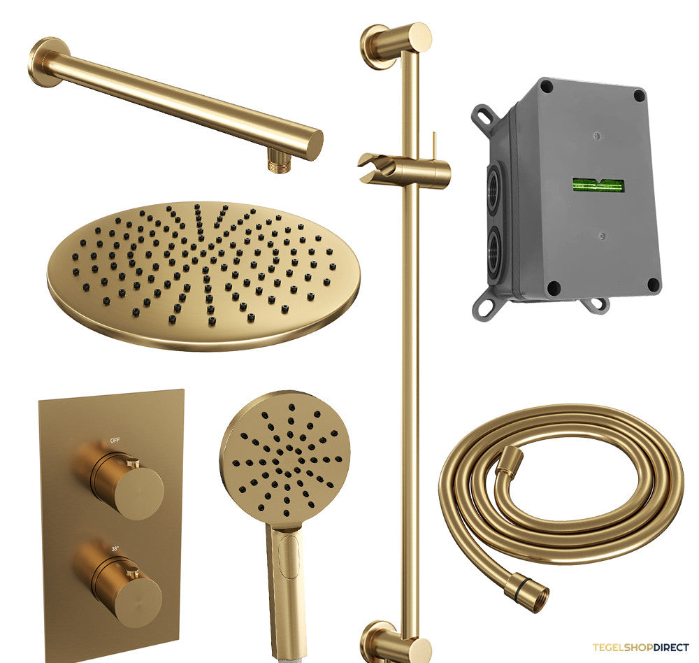 Regendoucheset Inbouw Brauer Gold Edition Thermostatisch 30cm met 3-Weg Omstelling, Wandarm, Glijstang en 3-Standen Handdouche Geborsteld Goud – afbeelding 2