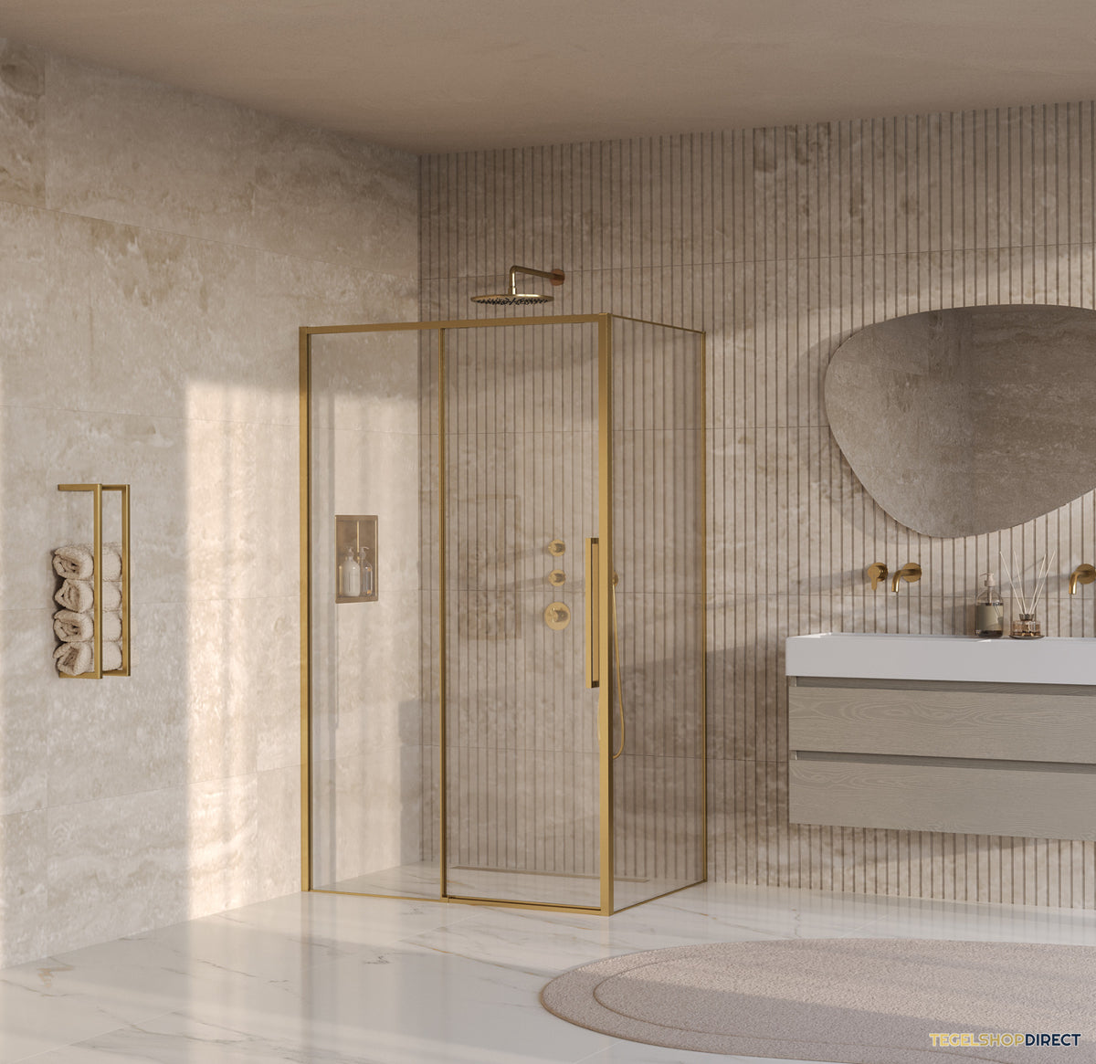 BRAUER Galactic Douchecabine Met Schuifdeur 120x90x200 Omkeerbaar Helder Glas Incl. Glascoating PVD Goud Geborsteld – afbeelding 2