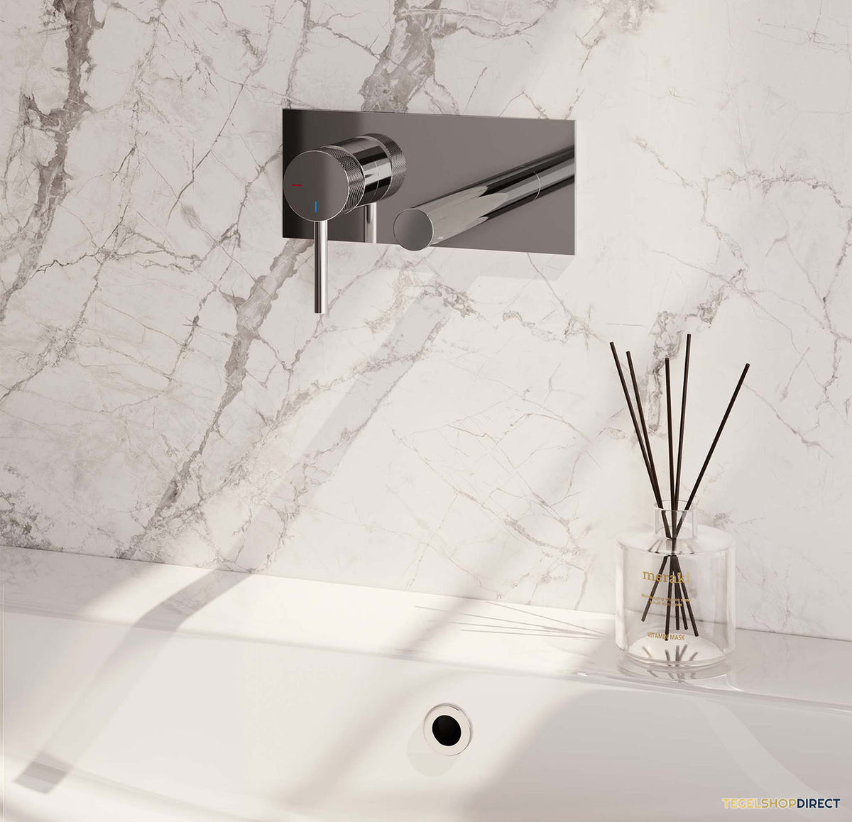 Inbouw Wastafelmengkraan Brauer Chrome Carving Coldstart Rechte Uitloop Ronde Hendel Links Chroom Met Afdekplaat – afbeelding 2