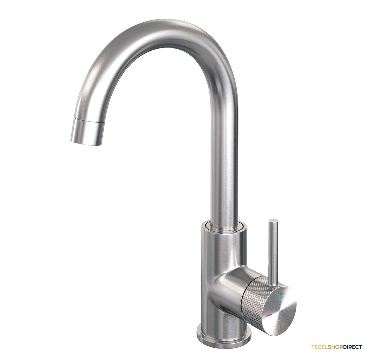 Wastafelmengkraan Brauer Brushed Carving Coldstart Opbouw Hoog Gebogen Ronde Hendel Geborsteld RVS PVD PVD