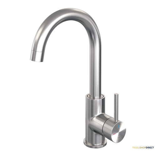 Wastafelmengkraan Brauer Brushed Carving Coldstart Opbouw Hoog Gebogen Ronde Hendel Geborsteld RVS PVD PVD