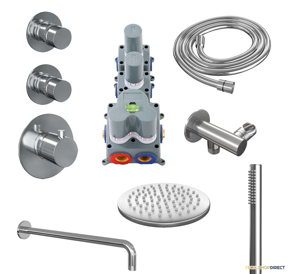 Regendoucheset Inbouw Brauer Chrome Edition Thermostatisch 20cm met Gebogen Wandarm en Handdouche Staaf Losse Stopkranen Chroom – afbeelding 2