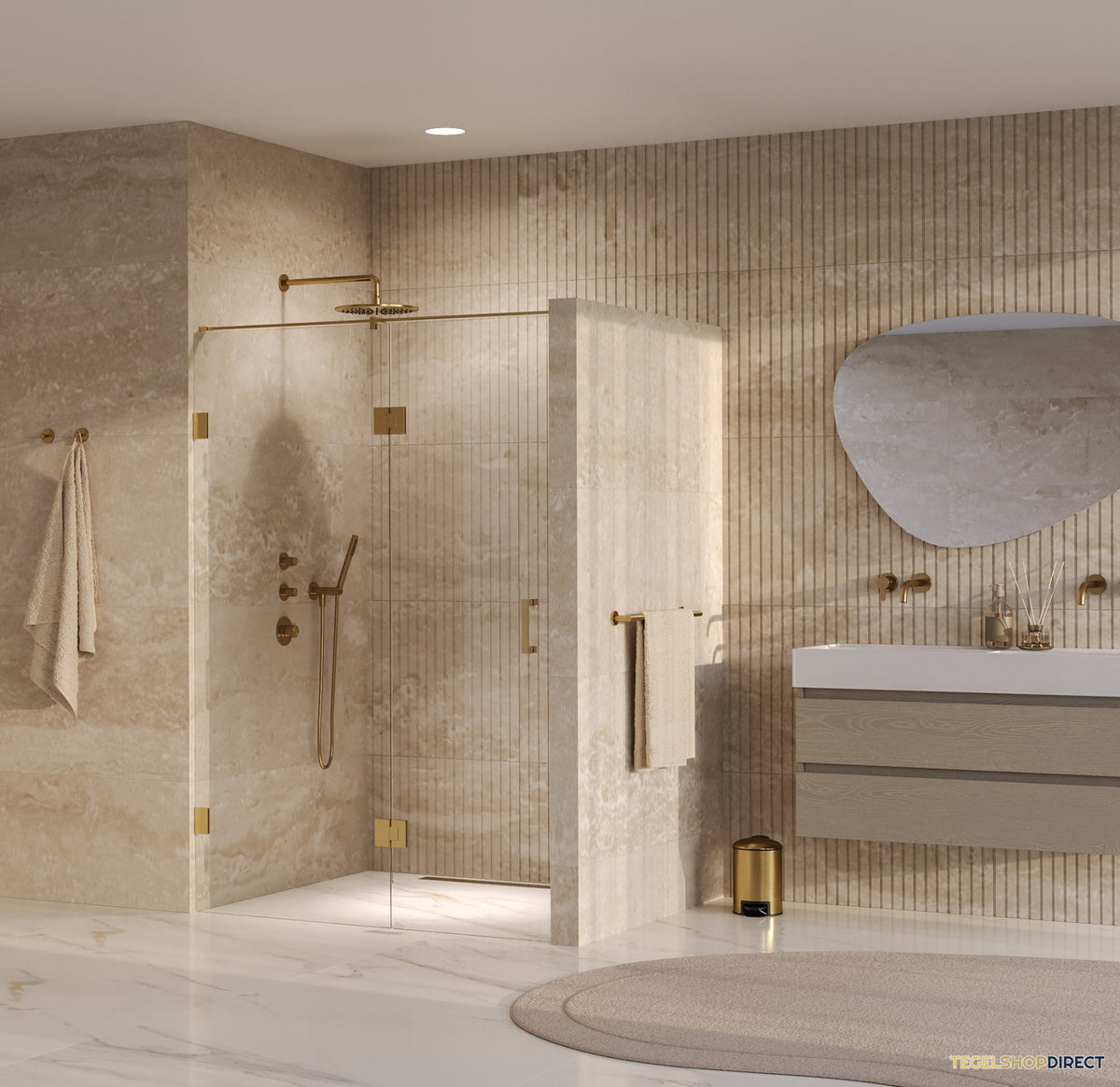 BRAUER Void nisdeur 2-delig helder glas 140x200 omkeerbaar met draaideur 70 aan glas incl. glascoating PVD goud – afbeelding 2