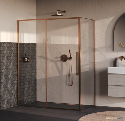 BRAUER Galactic Douchecabine Met Schuifdeur 160x90x200 Omkeerbaar Helder Glas Incl. Glascoating PVD Koper Geborsteld
