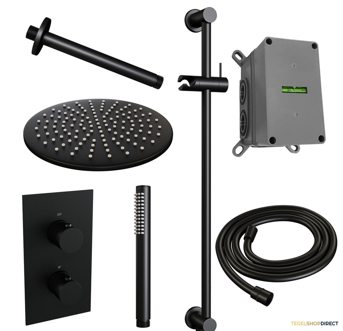 Inbouw Regendouche Set Brauer Black Edition Plafond Uitloop Ronde Hoofddouche 30 cm Met Glijstang Mat Zwart – afbeelding 2