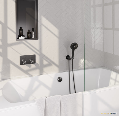 Brauer Stripe thermostatische inbouw badkraan met drukknoppen SET 04 met badvulcombinatie en 3-standen handdouche en doucheslang en wandaansluitbocht gunmetal geborsteld PVD