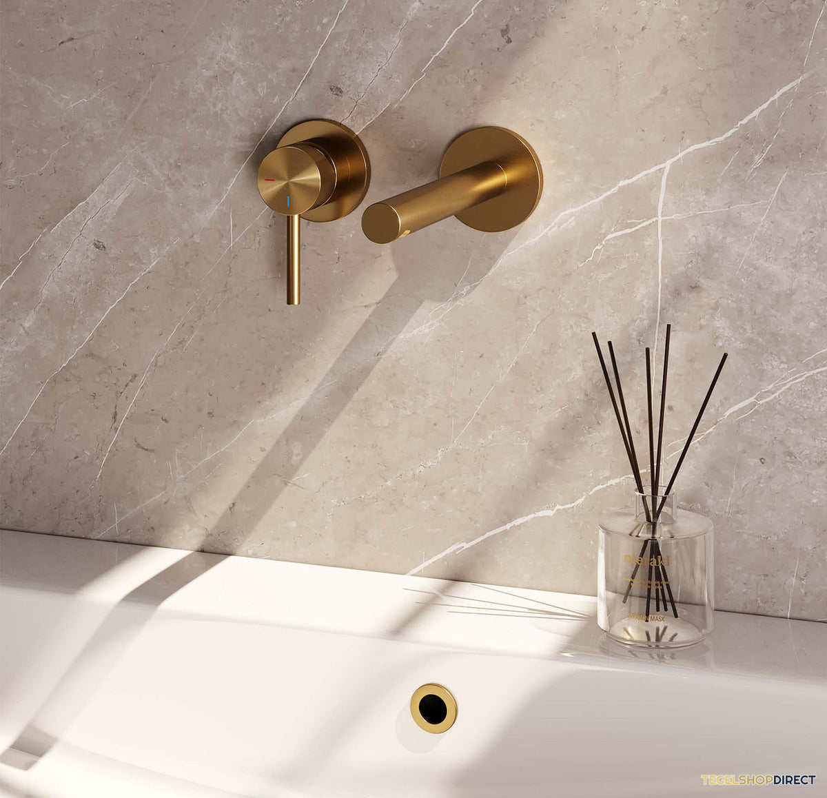 Inbouw Wastafelmengkraan Brauer Gold Edition Coldstart Rechte Uitloop Ronde Hendel Links Geborsteld Goud PVD Met Rozetten – afbeelding 2