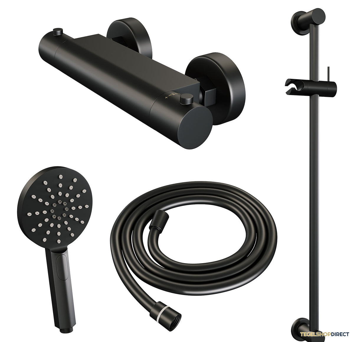 Douchekraanset Brauer Black Edition Opbouw Met Glijstang En Ronde Handdouche Mat Zwart – afbeelding 3