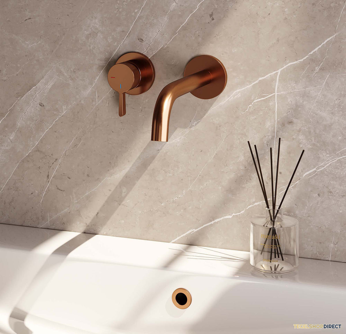 Inbouw Wastafelmengkraan Brauer Copper Edition Coldstart Gebogen Uitloop Halfronde Hendel Links Geborsteld Koper PVD Met Rozetten – afbeelding 2