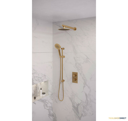 Regendoucheset Inbouw Brauer Gold Edition Thermostatisch 20cm met 3-Weg Omstelling, Wandarm, Glijstang en Handdouche 3-Standen Geborsteld Goud