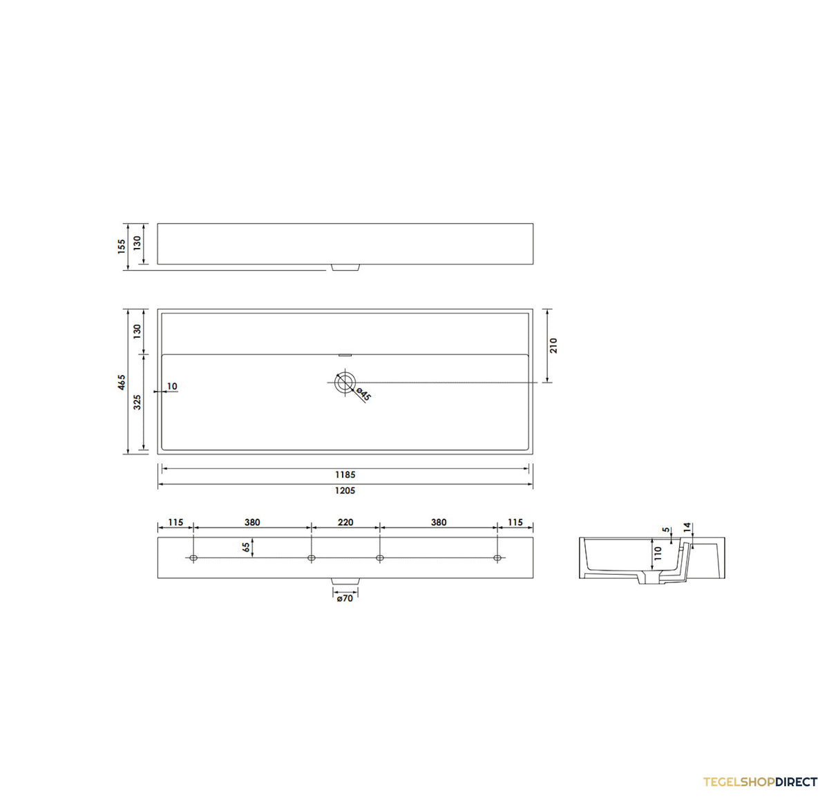 BRAUER Lunar Wastafel 120-1 Met 1 Spoelbak En 0 Kraangaten Keramiek Hoogglans Wit – afbeelding 2