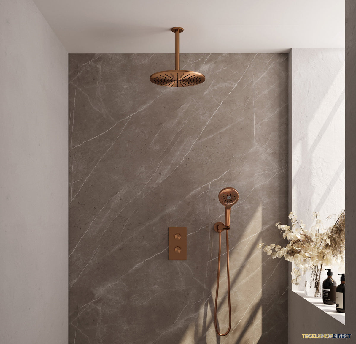 Inbouw Regendouche Set Brauer Copper Edition Plafond Uitloop Ronde Hoofddouche 30 cm Met Handdouche 3 Standen Koper