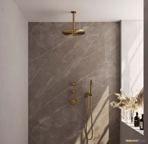 Regendoucheset Inbouw Brauer Gold Edition Thermostatisch 30cm met Plafondarm en Handdouche Staaf Losse Stopkranen Geborsteld Goud