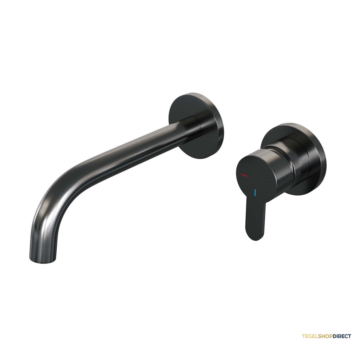 Inbouw Wastafelmengkraan Brauer Gunmetal Edition Coldstart Gebogen Uitloop Korte Platte Hendel Rechts Geborsteld Gunmetal PVD Met Rozetten