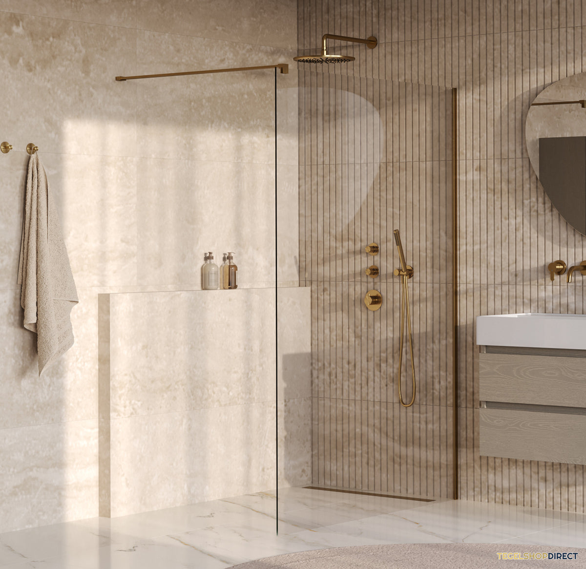 BRAUER Oblivion inloopdouche helder glas 140x200 incl. glascoating PVD goud geborsteld