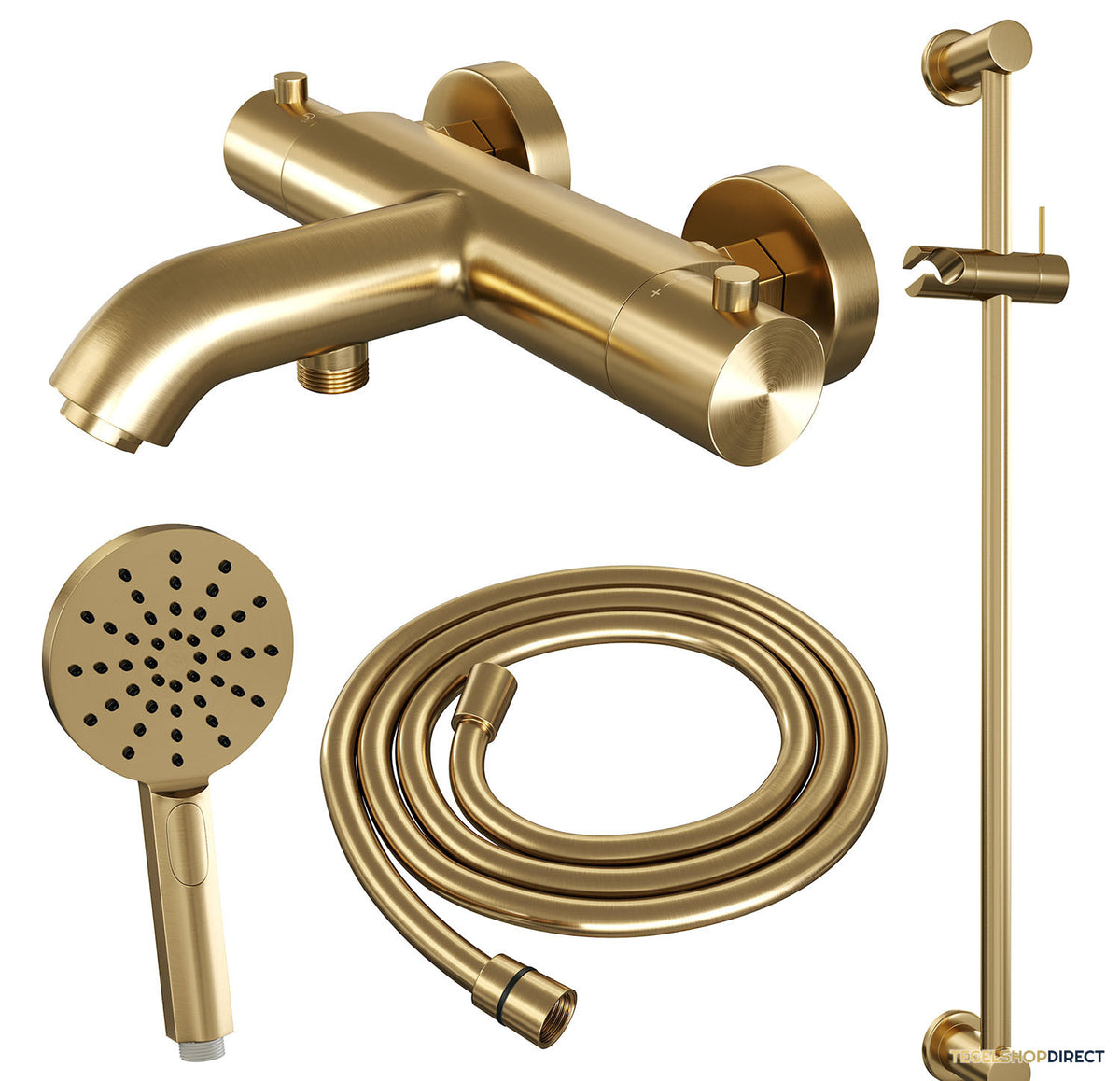 Opbouwset Bad- en Douchekraan Brauer Gold Edition Thermostatisch Met Glijstang En Handdouche 3 Standen Geborsteld Goud – afbeelding 2