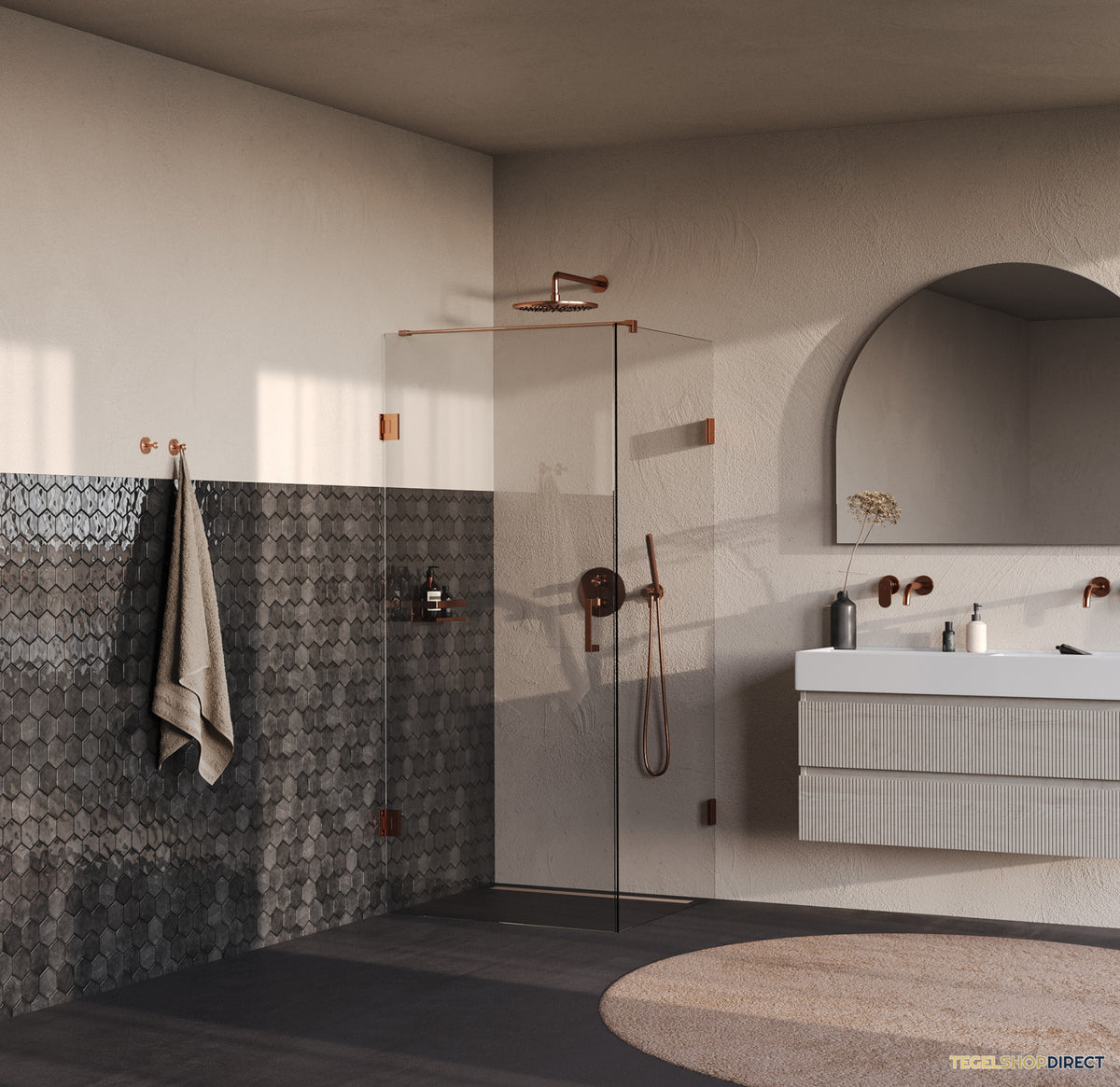 BRAUER Void douchecabine met draaideur helder glas 90x90x200 incl. glascoating PVD koper geborsteld – afbeelding 2