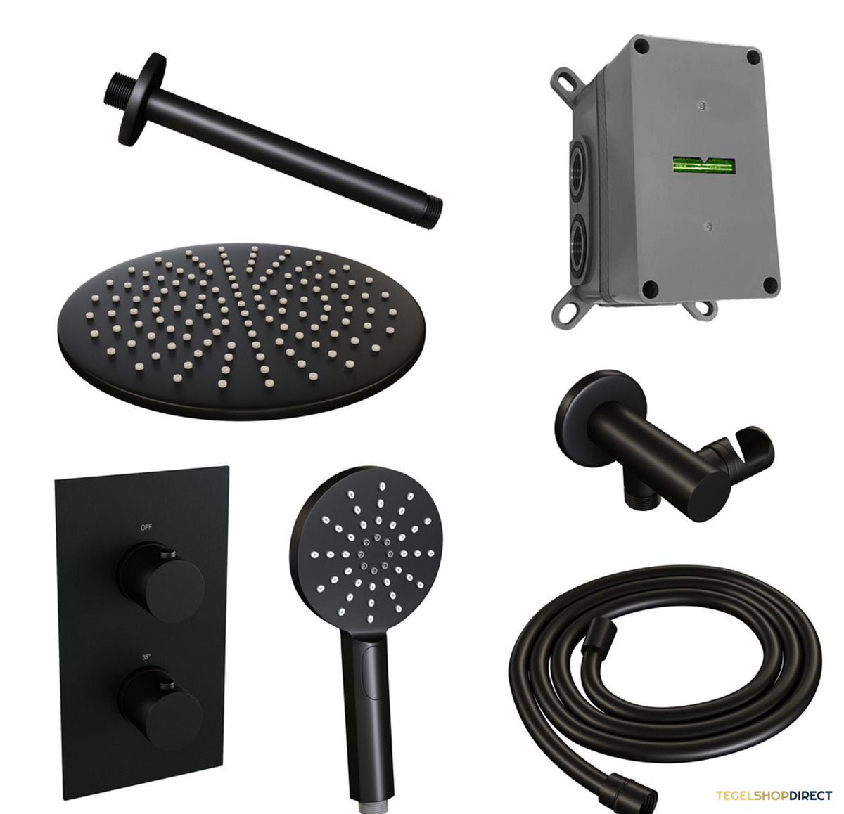 Inbouw Regendouche Set Brauer Black Edition Plafond Uitloop Ronde Hoofddouche 30 cm Met Glijstang en Handdouche 3 Standen Mat Zwart – afbeelding 2