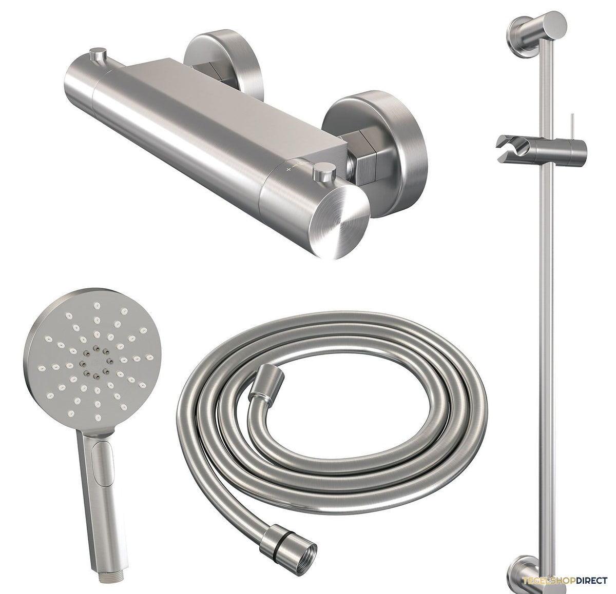 Douchekraanset Brauer Brushed Edition Opbouw Met Glijstang En Ronde Handdouche Geborsteld RVS – afbeelding 3