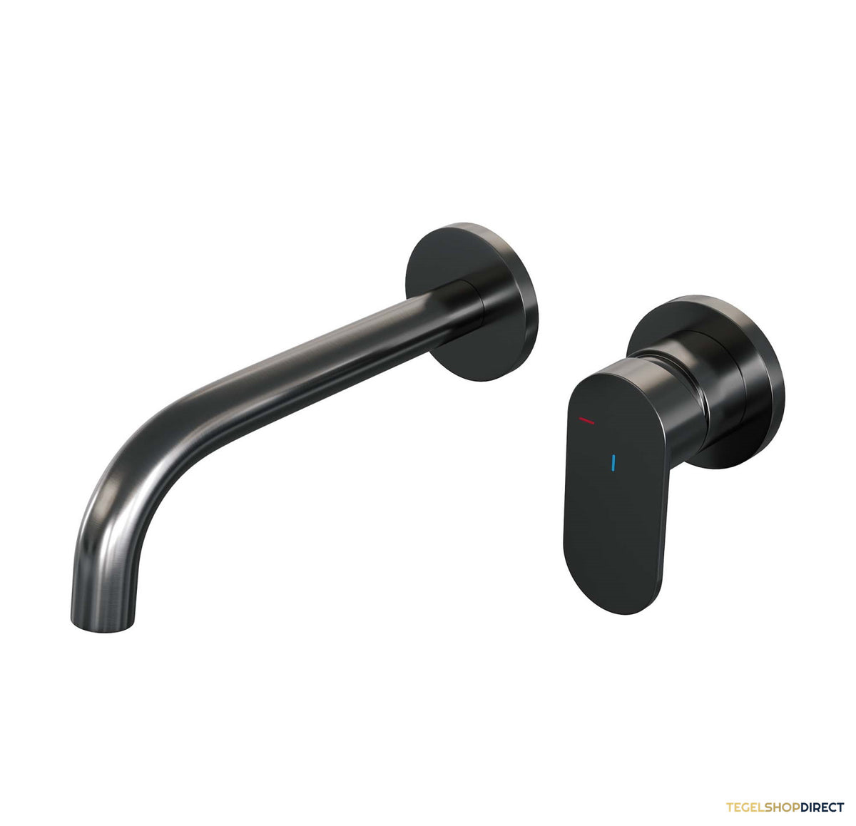Inbouw Wastafelmengkraan Brauer Gunmetal Edition Coldstart Gebogen Uitloop Platte Hendel Rechts Geborsteld Gunmetal PVD Met Rozetten