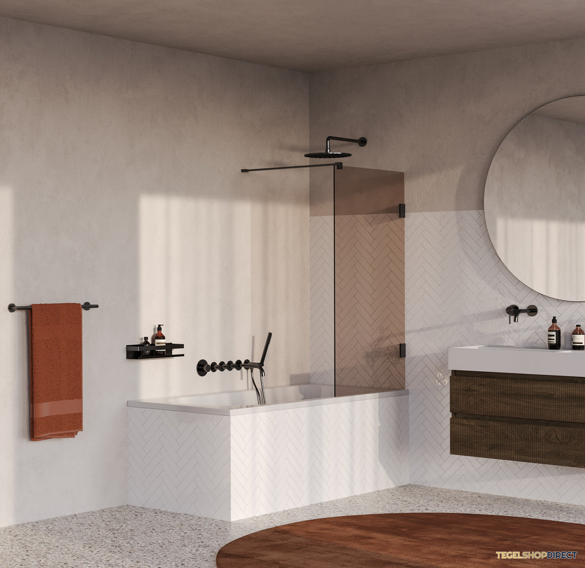 BRAUER Void Badwand 80x140 Brons Glas Incl. Glascoating PVD Gunmetal Geborsteld – afbeelding 2