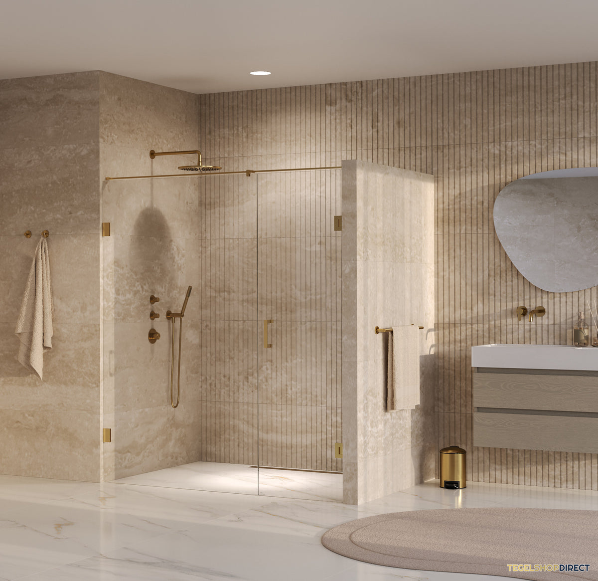 BRAUER Void nisdeur 2-delig helder glas 180x200 omkeerbaar met draaideur 70 aan muur incl. glascoating PVD goud – afbeelding 2
