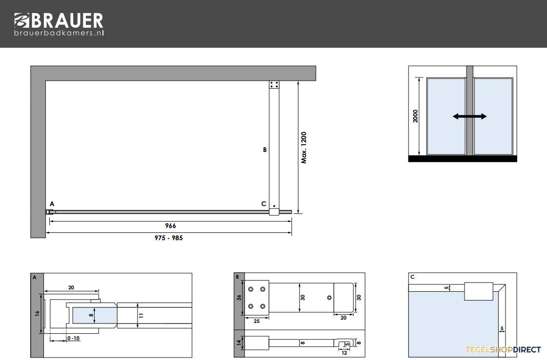 BRAUER Season inloopdouche model D helder glas 90x200 incl. glascoating Season-Goud – afbeelding 4