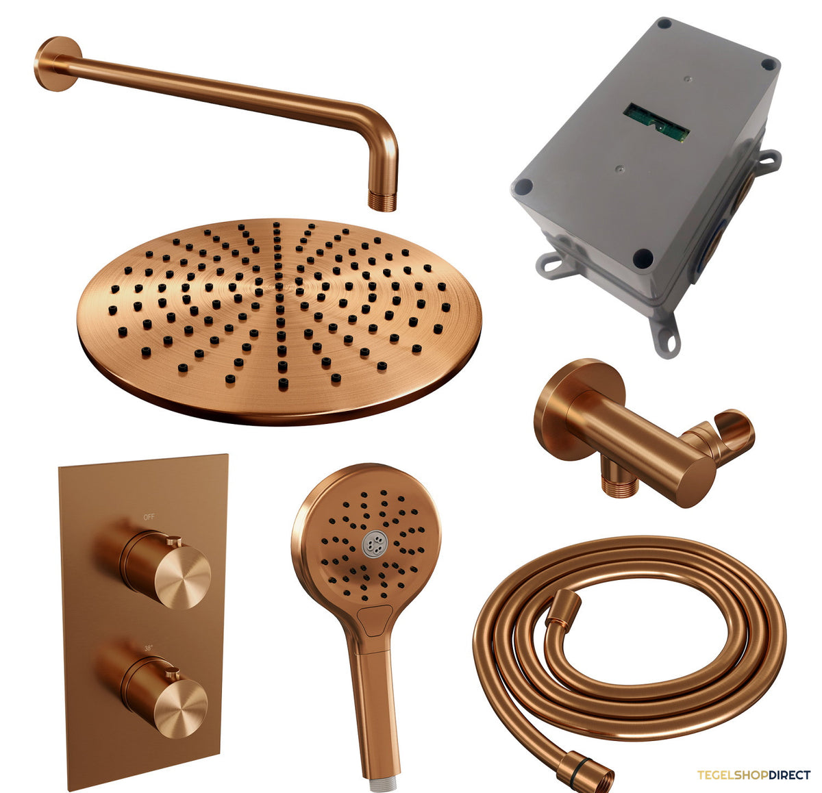 Inbouw Regendouche Set Brauer Copper Edition Gebogen Wanduitloop Ronde Hoofddouche 30 cm Met Handdouche 3 Standen Koper – afbeelding 4