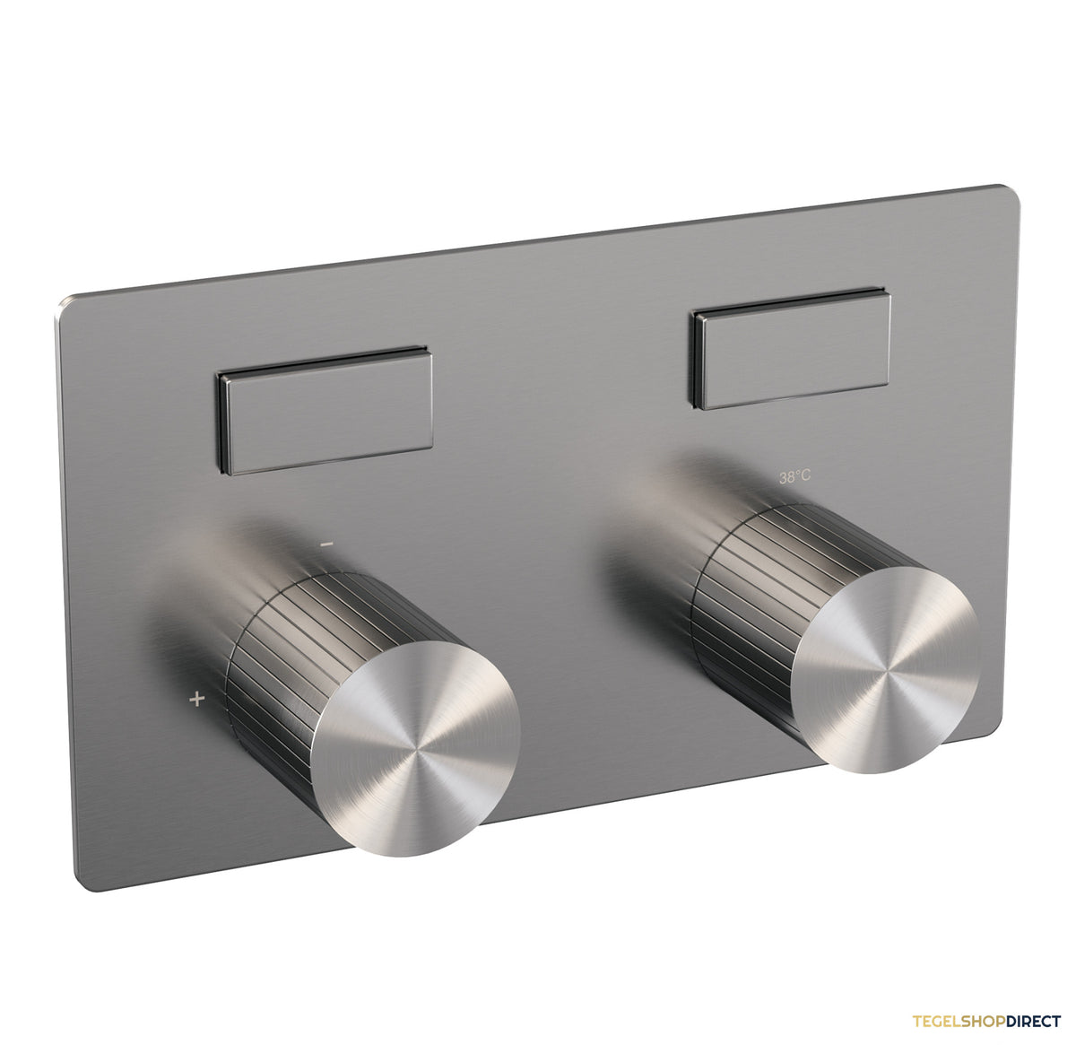 Brauer Stripe thermostatische inbouw regendouche met drukknoppen SET 33 met 25 cm douchekop en plafondarm en staaf handdouche en doucheslang en geintegreerde glijstang RVS-kleurig geborsteld PVD – afbeelding 4