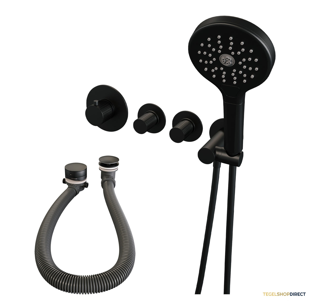 Brauer Stripe thermostatische inbouw badkraan SET 02 met badvulcombinatie en 3-standen handdouche en doucheslang en wandaansluitbocht mat zwart – afbeelding 2