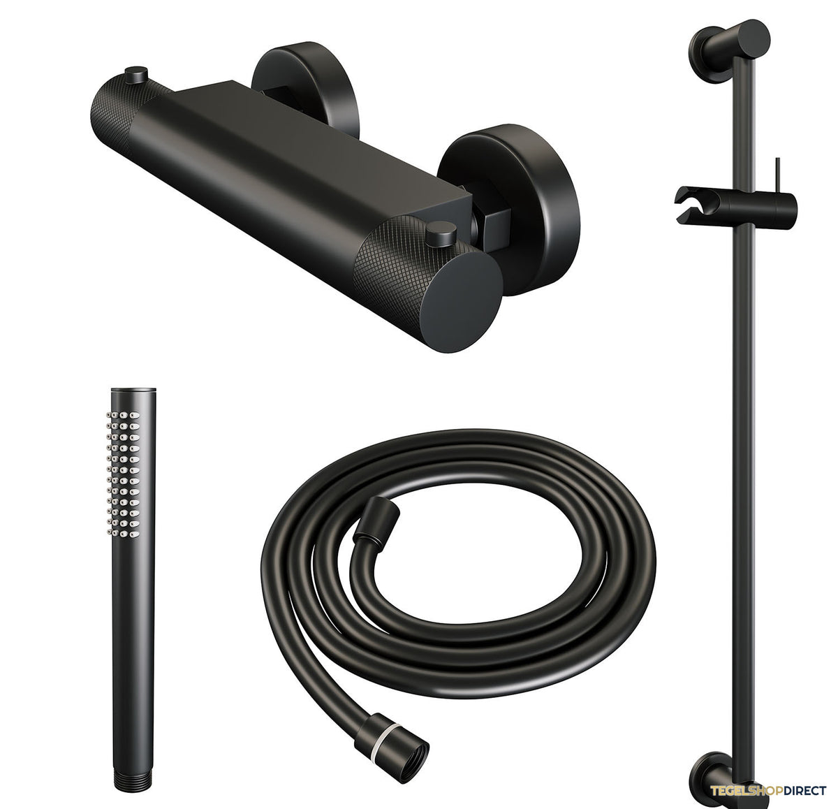 Douchekraanset Brauer Black Carving Opbouw Met Glijstang En Staafhanddouche Mat Zwart – afbeelding 3