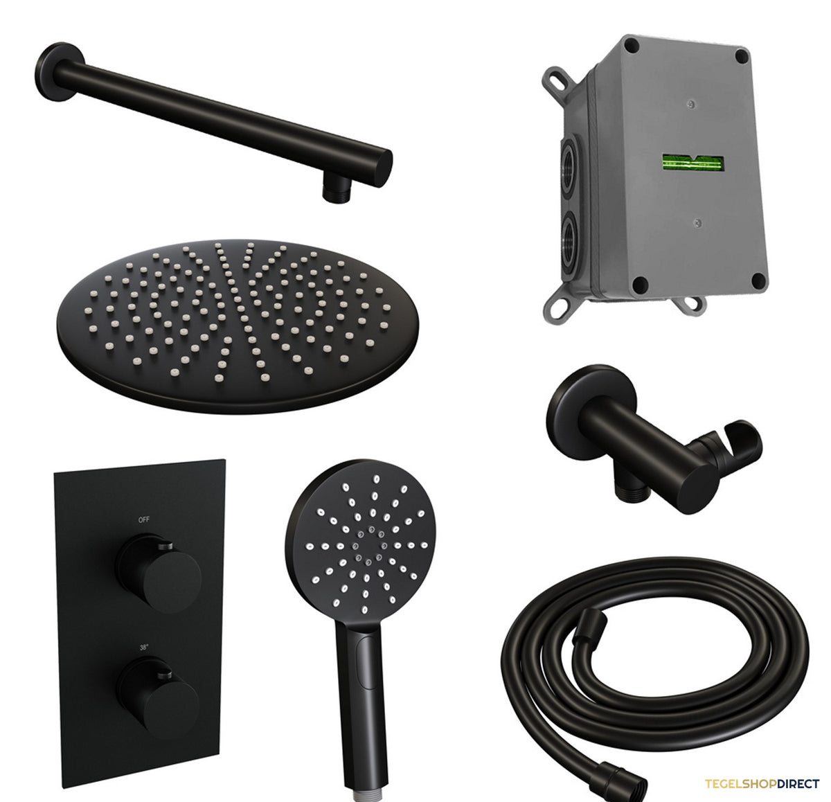 Inbouw Regendouche Set Brauer Black Edition Wanduitloop Ronde Hoofddouche 30 cm Met Handdouche 3 Standen Mat Zwart – afbeelding 2