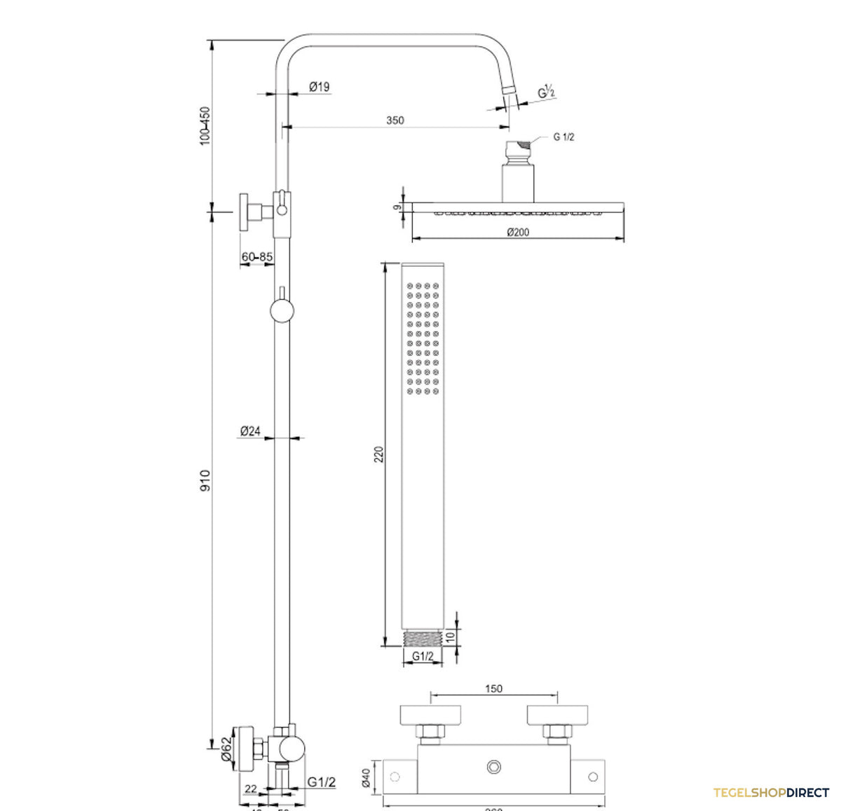 Opbouw Regendoucheset Brauer Carving Thermostatisch Geborsteld Gunmetal (Alle Opties) – afbeelding 8