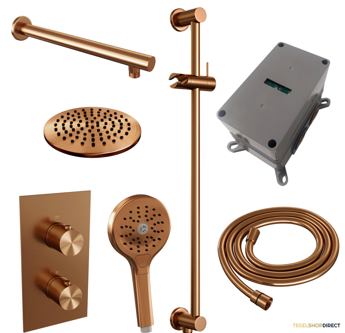 Inbouw Regendouche Set Brauer Copper Edition Wanduitloop Ronde Hoofddouche 20 cm Met Glijstang en Handdouche 3 Standen Koper – afbeelding 10