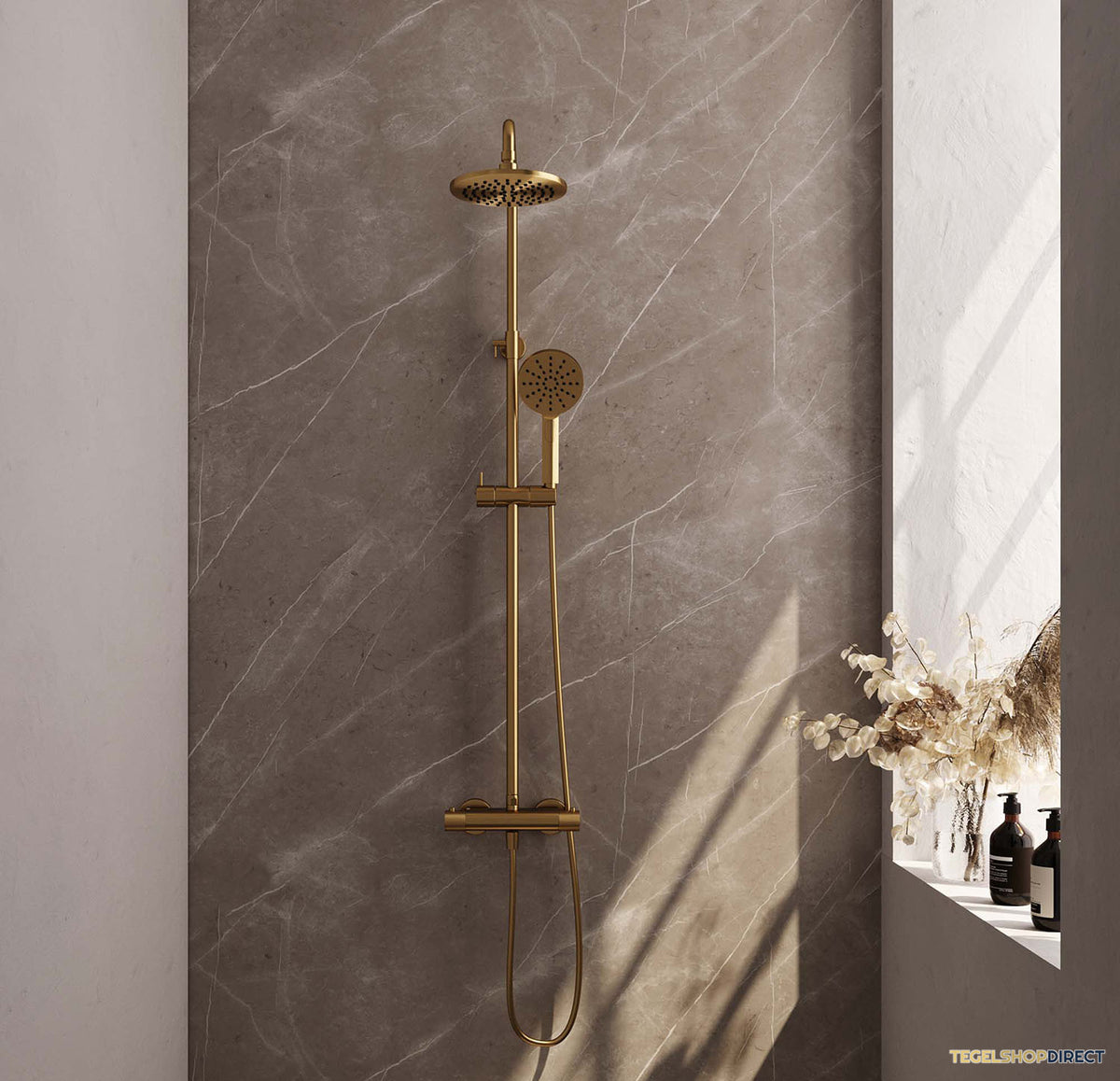 Regendoucheset Opbouw Brauer Gold Carving 20 cm Thermostatisch met Handdouche 3-Standen Geborsteld Goud