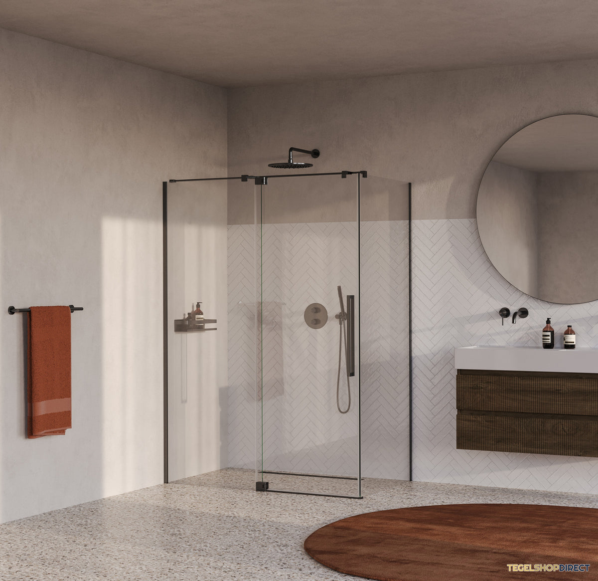 BRAUER Stellar douchecabine met draaideur helder glas 140x80x200 omkeerbaar incl. glascoating PVD gunmetal geborsteld – afbeelding 2