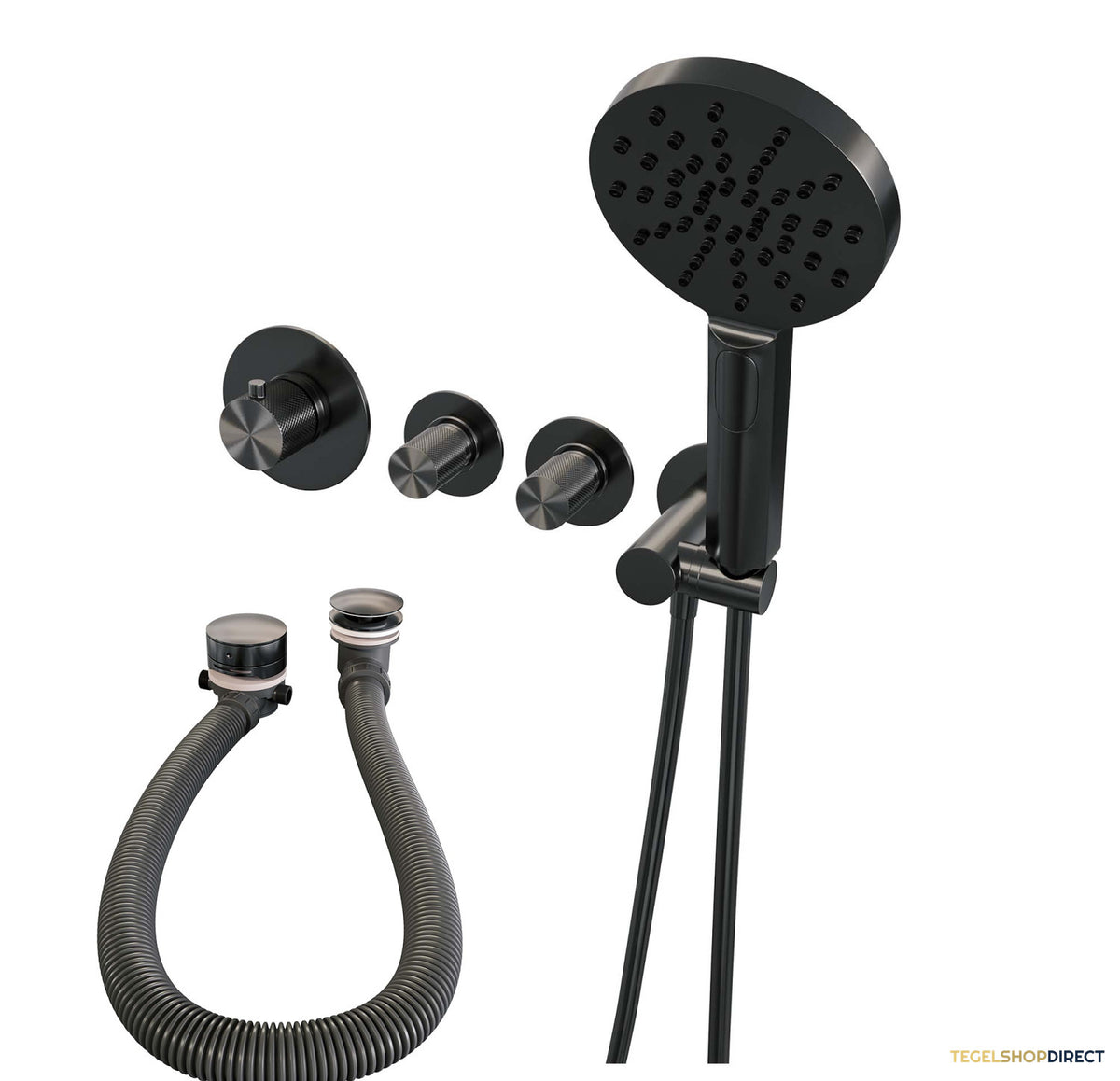 Inbouwthermostaatset Brauer Gunmetal Carving Incl 3 Standen Handdouche En Badafvoer Gunmetal – afbeelding 2