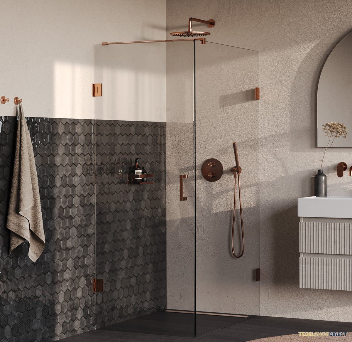 BRAUER Void douchecabine met draaideur helder glas 80x120x200 incl. glascoating PVD koper geborsteld