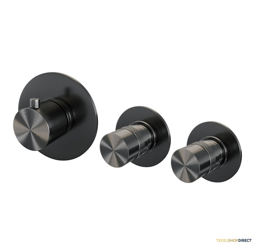 Inbouwthermostaat Brauer Gunmetal Edition en 2 Stopkranen Met in- en Afbouwdelen Geborsteld Gunmetal