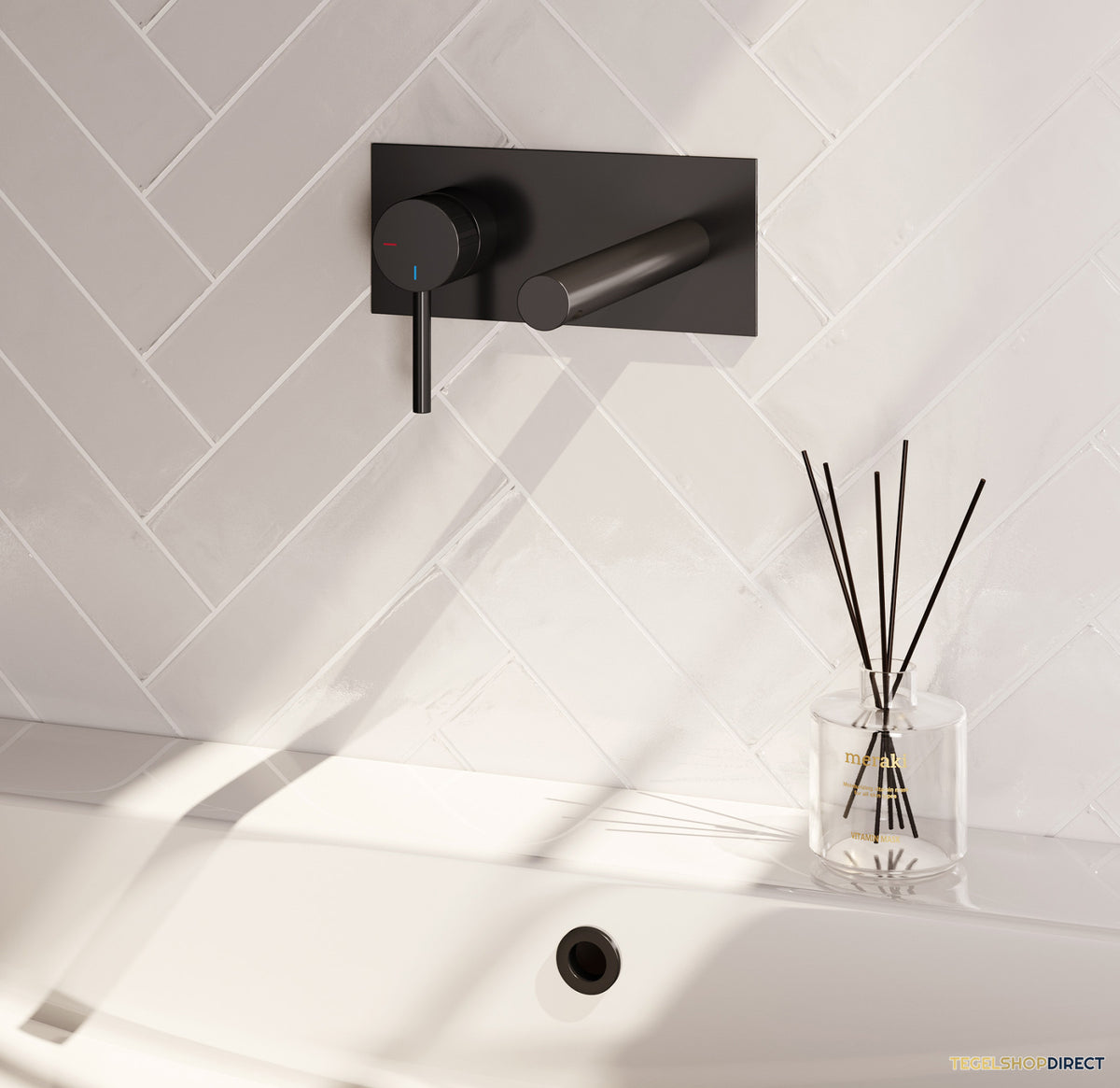 Brauer Stripe inbouw wastafelmengkraan met rechte uitloop en afdekplaat model A2 mat zwart – afbeelding 2
