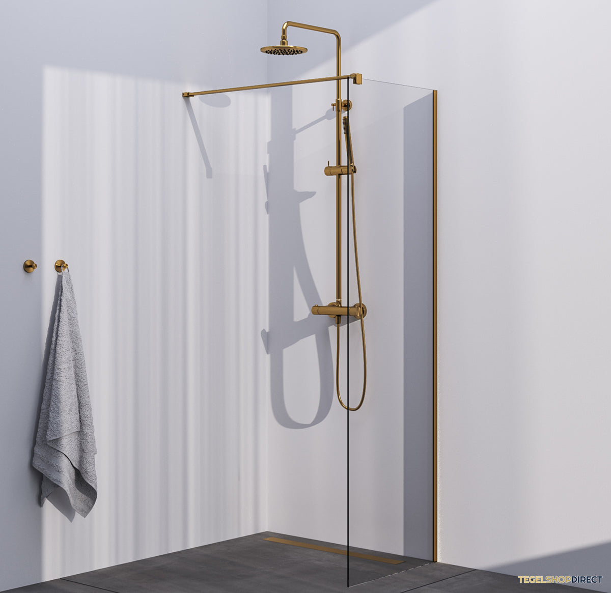 BRAUER Season inloopdouche model C helder glas 70x200 incl. glascoating goud geborsteld