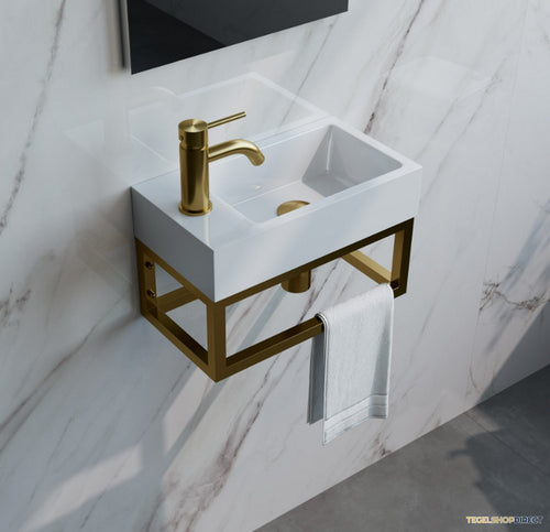 Fonteinset Brauer Gold Edition 40x22cm Wit Incl. Toebehoren en Frame Geborsteld Goud PVD